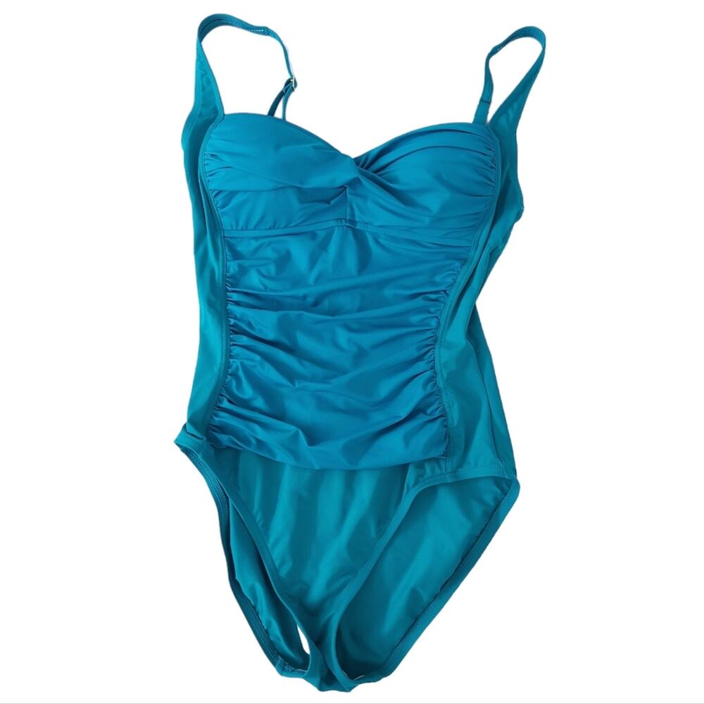 La Blanca One Piece Bathing Suit Size 6 Modest Swimsuit Ruched Front Colorblock
